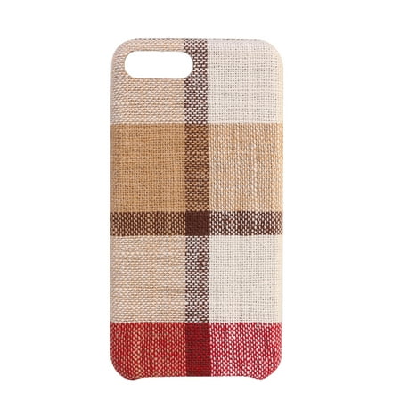 Retro Plaid Stripes Phone Cover Cloth Grid Fabric Shock-proof Anti-fall Protective Phone Case for iPhone 7 Plus/8 Plus(Rosy)