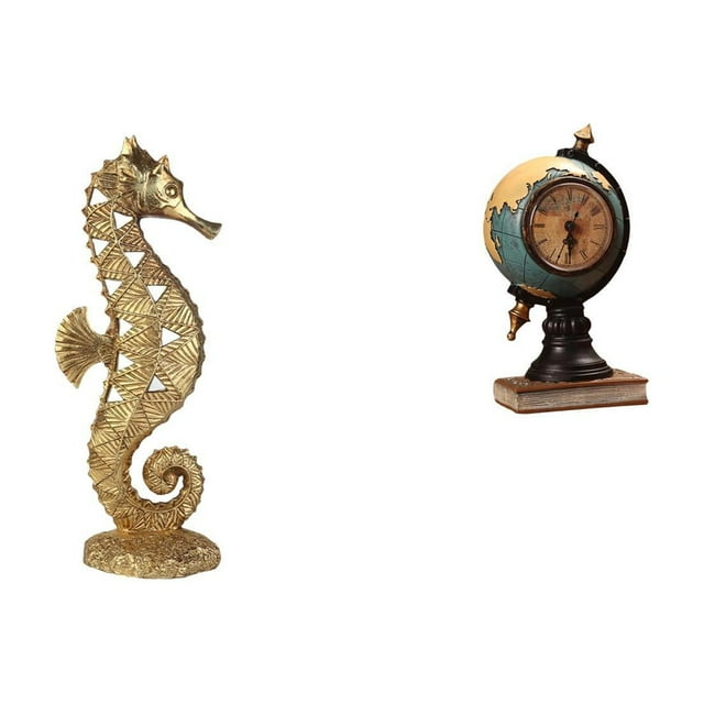 Figura de resina de globo terráqueo de mesa, estatua moderna, adorno decorativo de regalo, artesanía de color dorado, reloj de escritorio coleccionabl