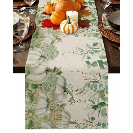 

Table Runner 72 Inches Long Fall Thanksgiving Pumpkin Hydrangea Eucalyptus Leaves Linen Cotton Linen Table Runners Non-Slip Durable Dresser Scarves for Table Party Dinner Holiday Home Decor 1 Pack