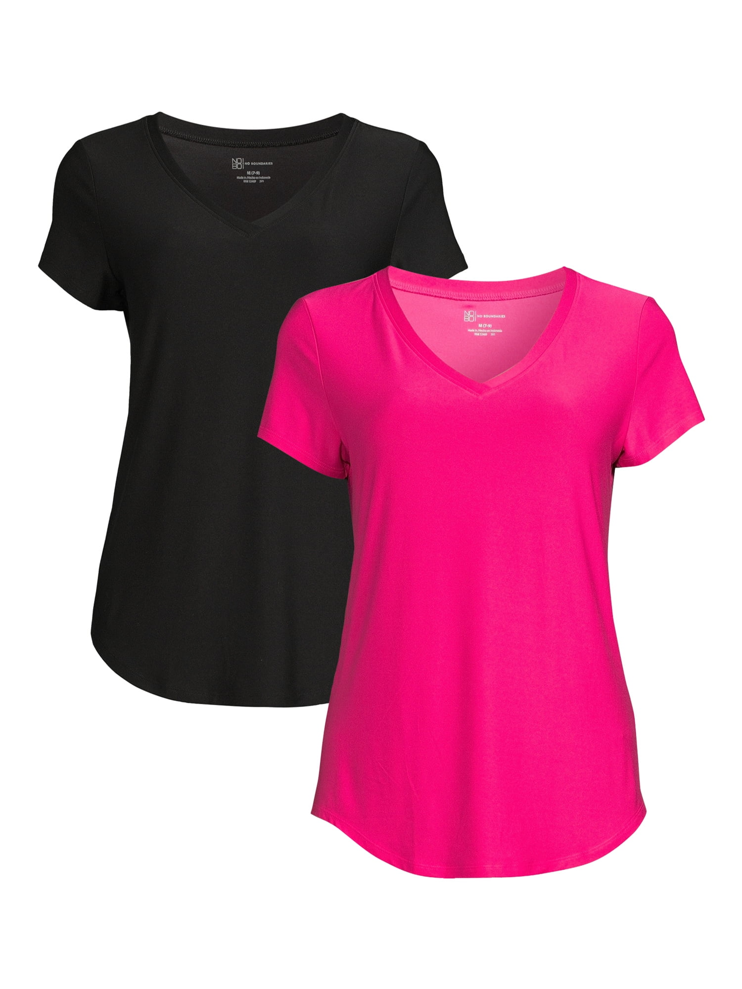 No Boundaries Juniors' V-Neck T-Shirt with Sleeves, 2-Pack - Walmart.com