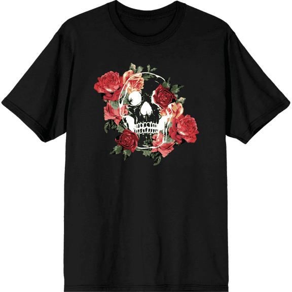 Natural World Skull & Roses Crew Neck Short Sleeve Adult T-shirt-Medium-Black