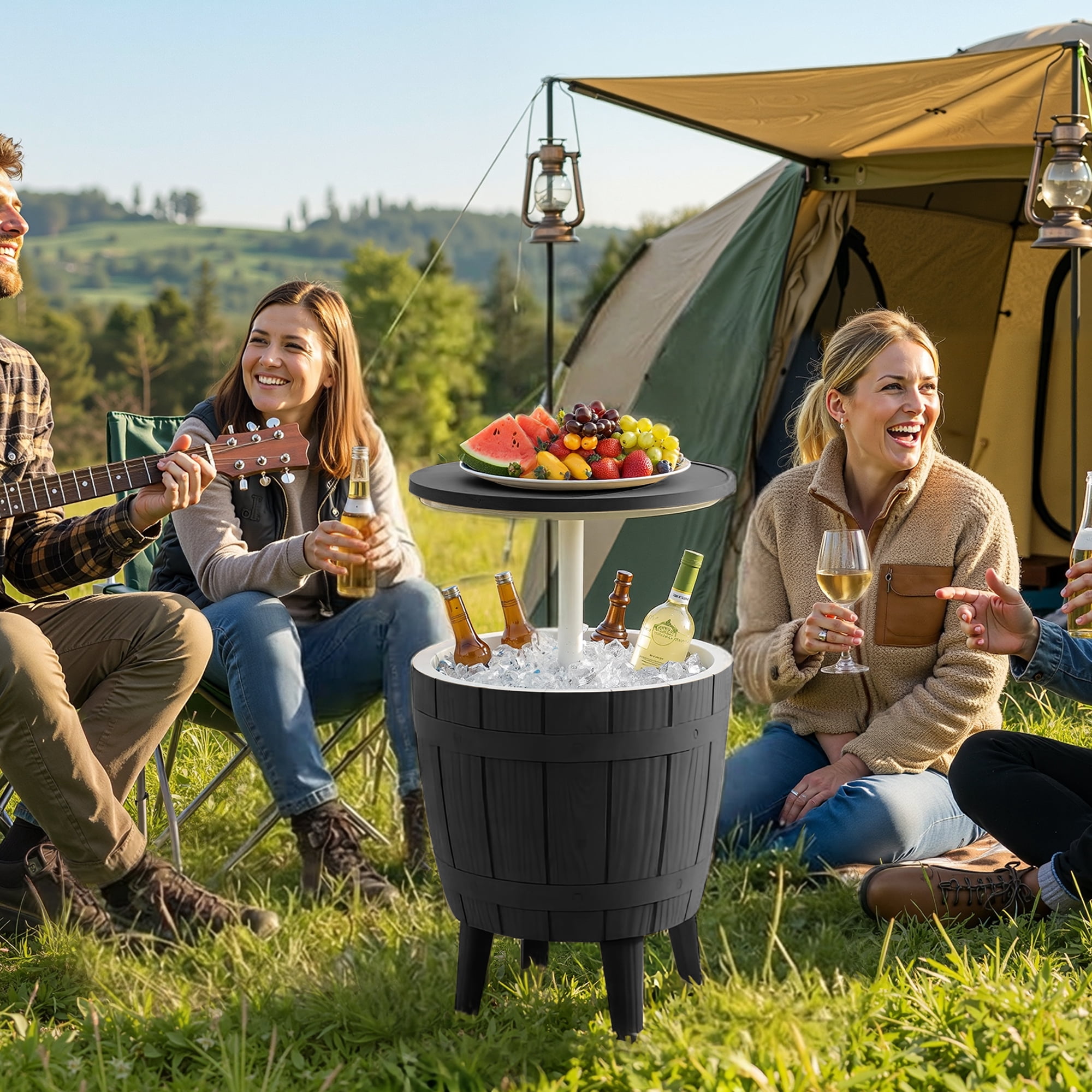 Fazzn  Outdoor Cooler Side Table - 3 in 1 - Designed for use as Outdoor Side Table, Patio Decor and Ice Chest.Black/Brown