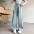 thumbnail image 2 of Teen Girls Wide Leg Loose Jeans Solid Color Denim Summer Pants Casual Trousers For Kids Baggy Straight Pants Size 13-14T, 2 of 9