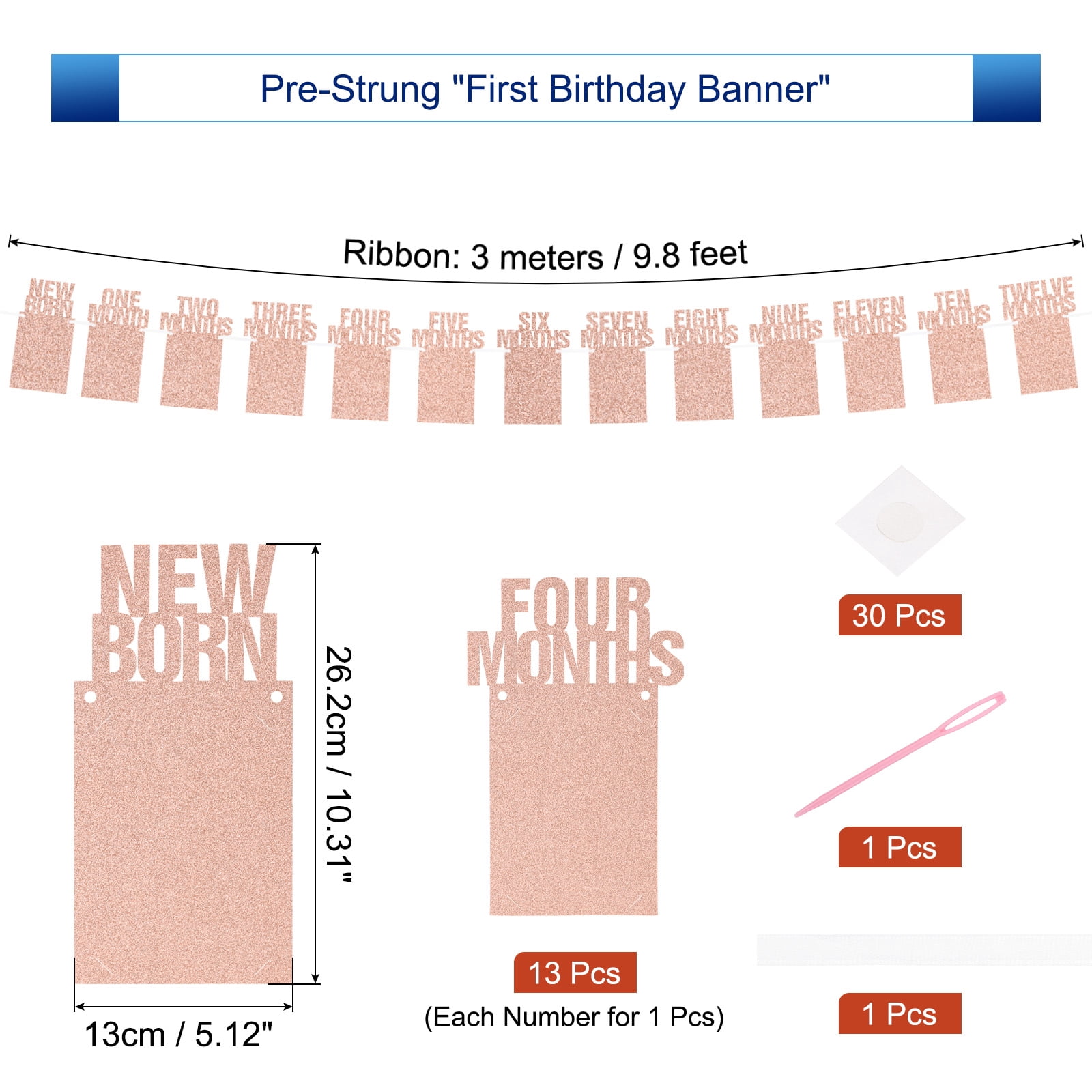 Unique Bargains 1st Birthday Photo Banner 1 To 12 Months Party Supplies Rose Gold