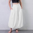thumbnail image 2 of Women's Bubble Long Skirt Elastic Waist A-Line Pleated Ruffle Flowy Balloon Maxi Skirts with Pockets, 2 of 6