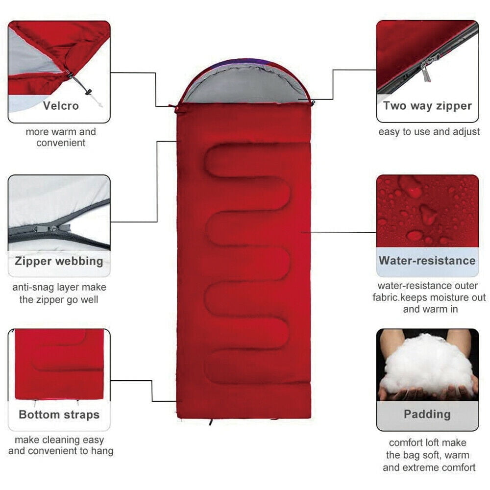 Backpacking Sleeping Bag for Adults Boys and Girls, Cold Weather Kids Sleeping Bag for 3 Season Hiking & Camping, Red