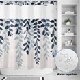thumbnail image 2 of No Hook Shower Curtain, Navy Blue Ombre Botanical Shower Curtains for Bathroom with See Through Top Window, Watercolor Pastoral Leaf Rustic Waterproof & Washable Bath Curtain 66"x72", 2 of 9