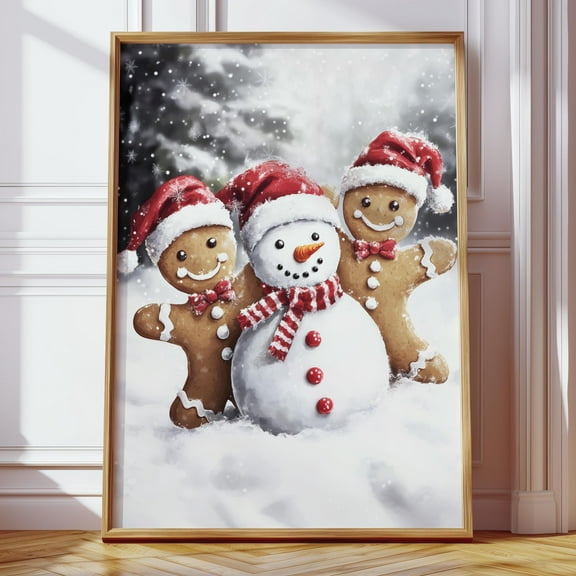 MSFCON Gingerbread Print Christmas Wall Art Christmas Decor Winter Wall Art Tis The Season Gingerbread Man Snowman Wall Art Oil Painting