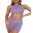 thumbnail image 2 of Ensemble 2 Pcs Sans Manches Bodycon Tricoté pour Femmes Haut Court Col Halter + Jupes Courtes Mode Urbaine, 2 of 7