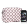 thumbnail image 4 of Cute Makeup Bag Travel Cosmetic Bag Organizer Toiletry Bag Make up Bags with Compartments Pouch Purse for Women & Men, Pink Checkerboard, 4 of 8