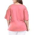thumbnail image 3 of Unique Bargains Juniors' Plus Size Strappy Shoulder Trumpet Sleeves Top 2X Pink, 3 of 5