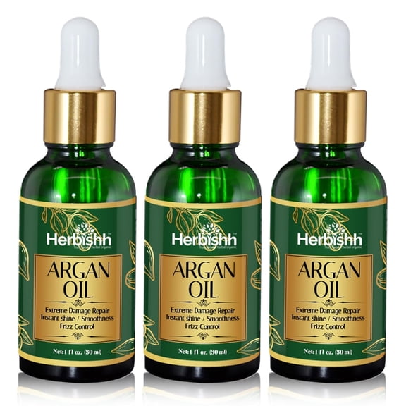 Herbishh Argan Hair Oil Combo of 3, 30ML Each – Hydration & Shine for Dry & Damaged Hair with Grapeseed Oil, Ideal for Men & Women