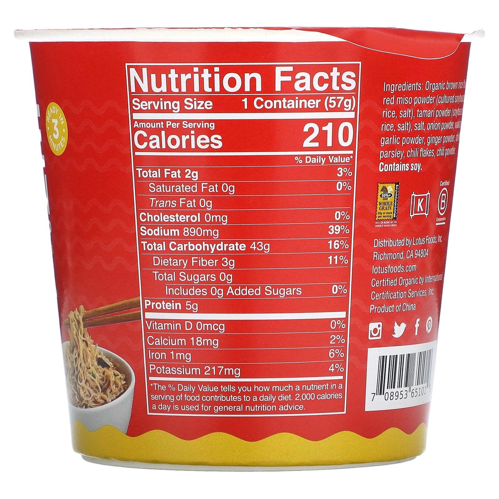 Lotus Foods Red Miso Rice Ramen Noodle Soup, 2 Oz, Pack Of 6