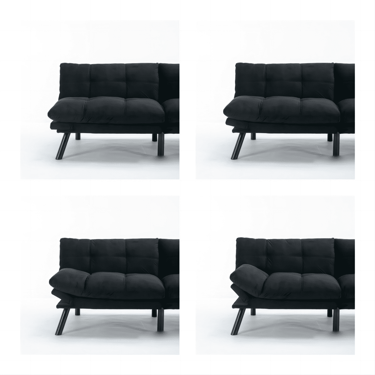 Convertible Folding Sofa Bed, Adjustable Armrest and Backrest, Black, 70.87 Inch Length, Upholstered Fabric, 2-Seater, Modern Design for Small Living Room Bedroom Apartment Office