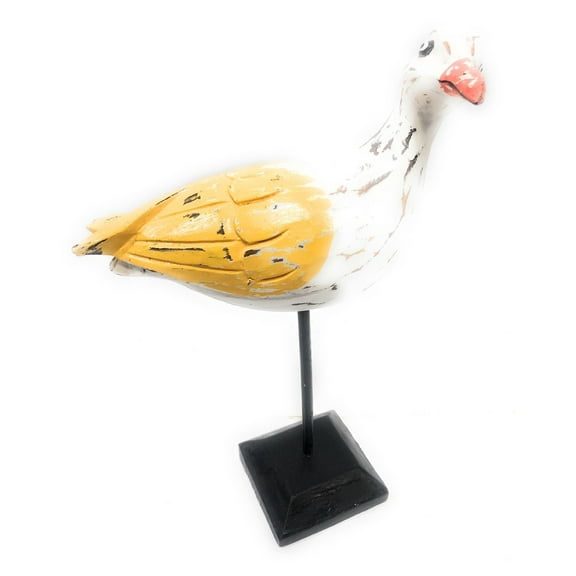 Seagull Bird 11" Wooden - Rustic Yellow Decorative Coastal Accent | #ort1705334y