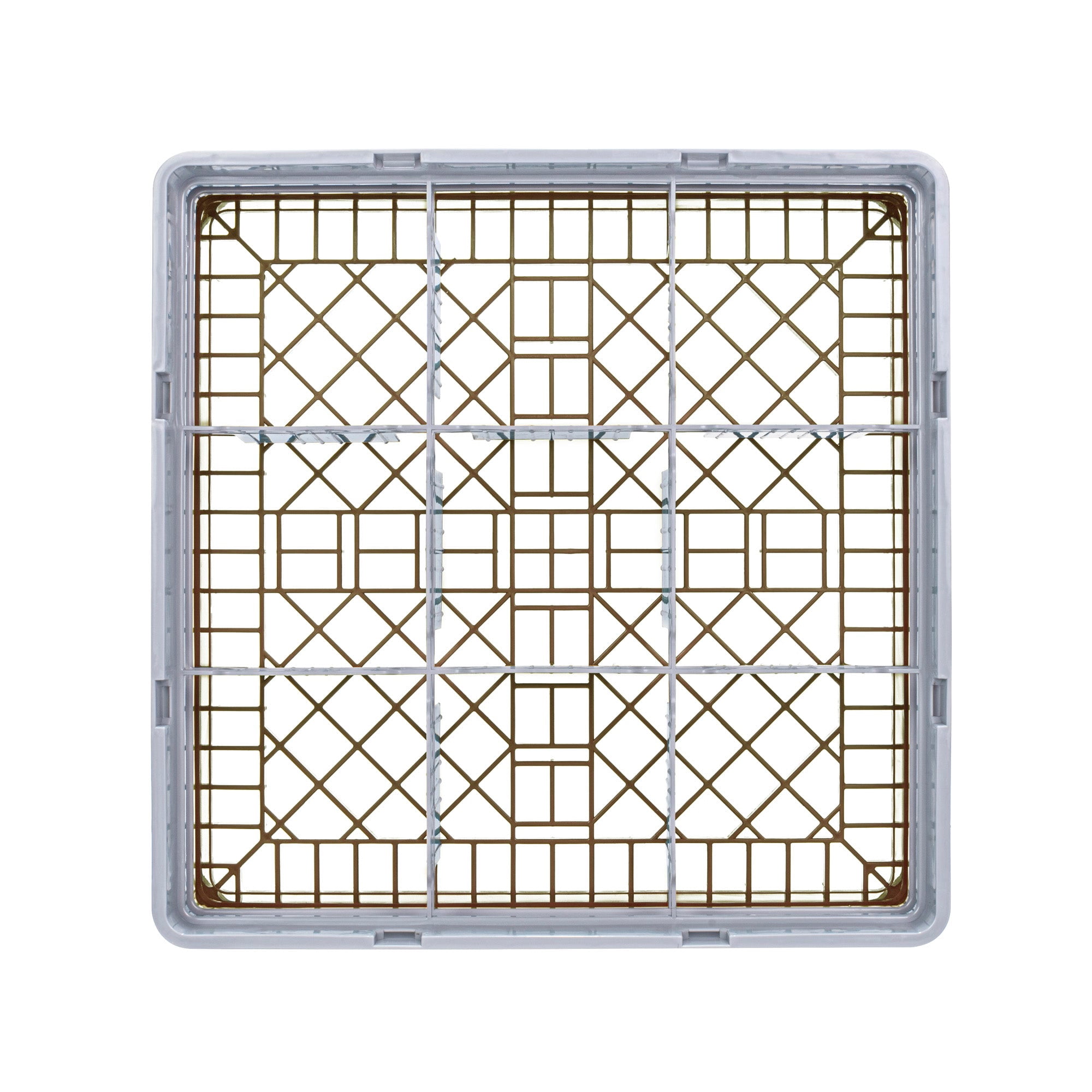 Clean Tek Professional Brown Glass Rack - 9 Compartments, 1 Full Drop and 1 Half Drop Extender - 19 3/4" x 19 3/4" x 7 1/4" - 1 count box