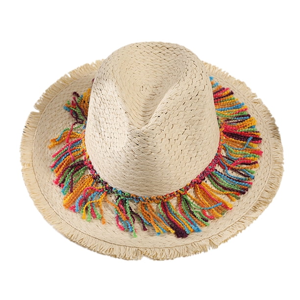 Sombrero de paja para mujer, de 56 a 58 cm de circunferencia, para playa, verano, para el sol, con borlas