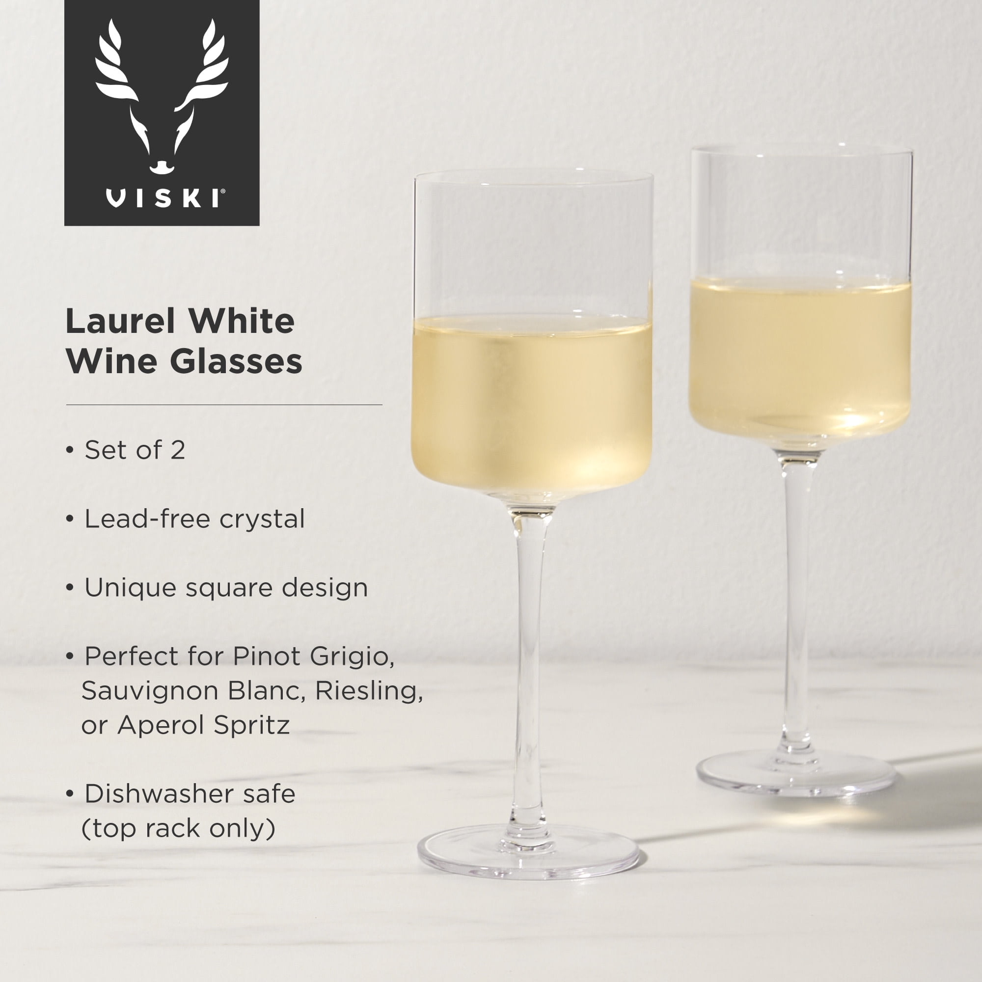 Viski Laurel Crystal White Wine Glasses, Stemmed Glasses, 13 oz, Set of 2