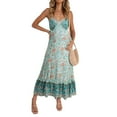 thumbnail image 4 of Robe Boho à Bretelles Spaghetti pour Femmes, Décontractée, Imprimé Floral, Sans Manches, Col en V, Robe Élégante, Rose m, 4 of 4