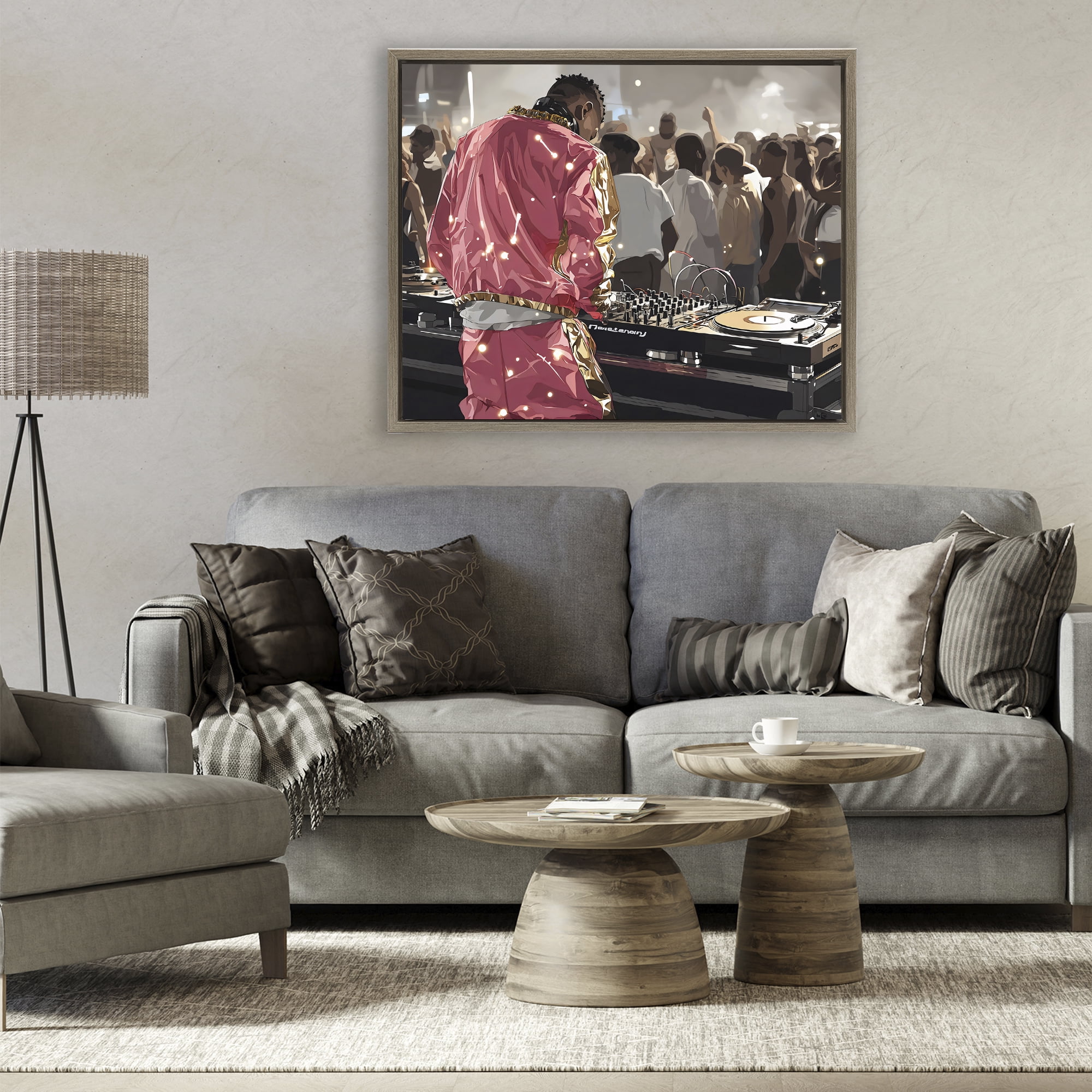 Stupell Industries DJ Performance At Nightclub Brown Framed Floater Canvas Wall Art, design by Franklyn Gregory