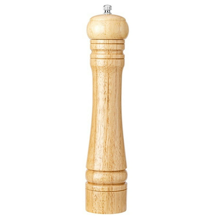 Rubber Wood Pepper & Salt Grinder,Adjustable Coarseness Wooden Peppermill,  Ceramic Grinding Mechanism Pepper Mill Refillable-Simple package-10Inch 