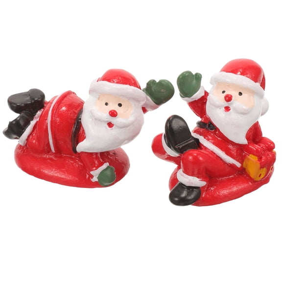 Moluckfu 2-Piece Red Resin Santa Desktop Ornament Set Christmas Holiday Decor for Festive Home and Office Spaces