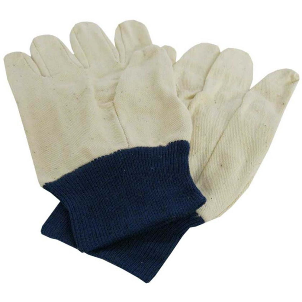 Ladies Size Medium Cotton Canvas Work Gloves With Blue Knit Wrist