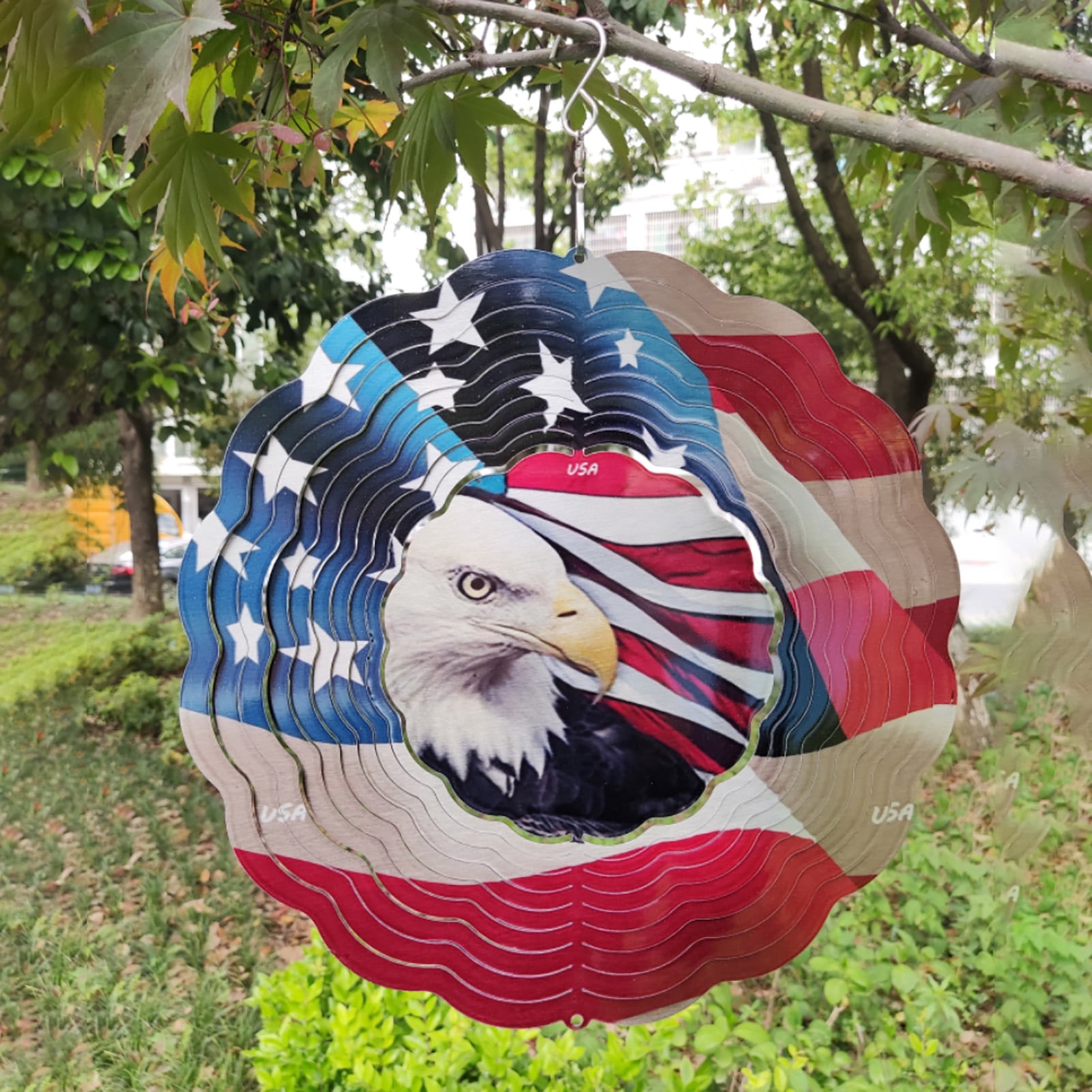 3D Wind Spinner Garden Decor Eagle American Flag Wind Spinners