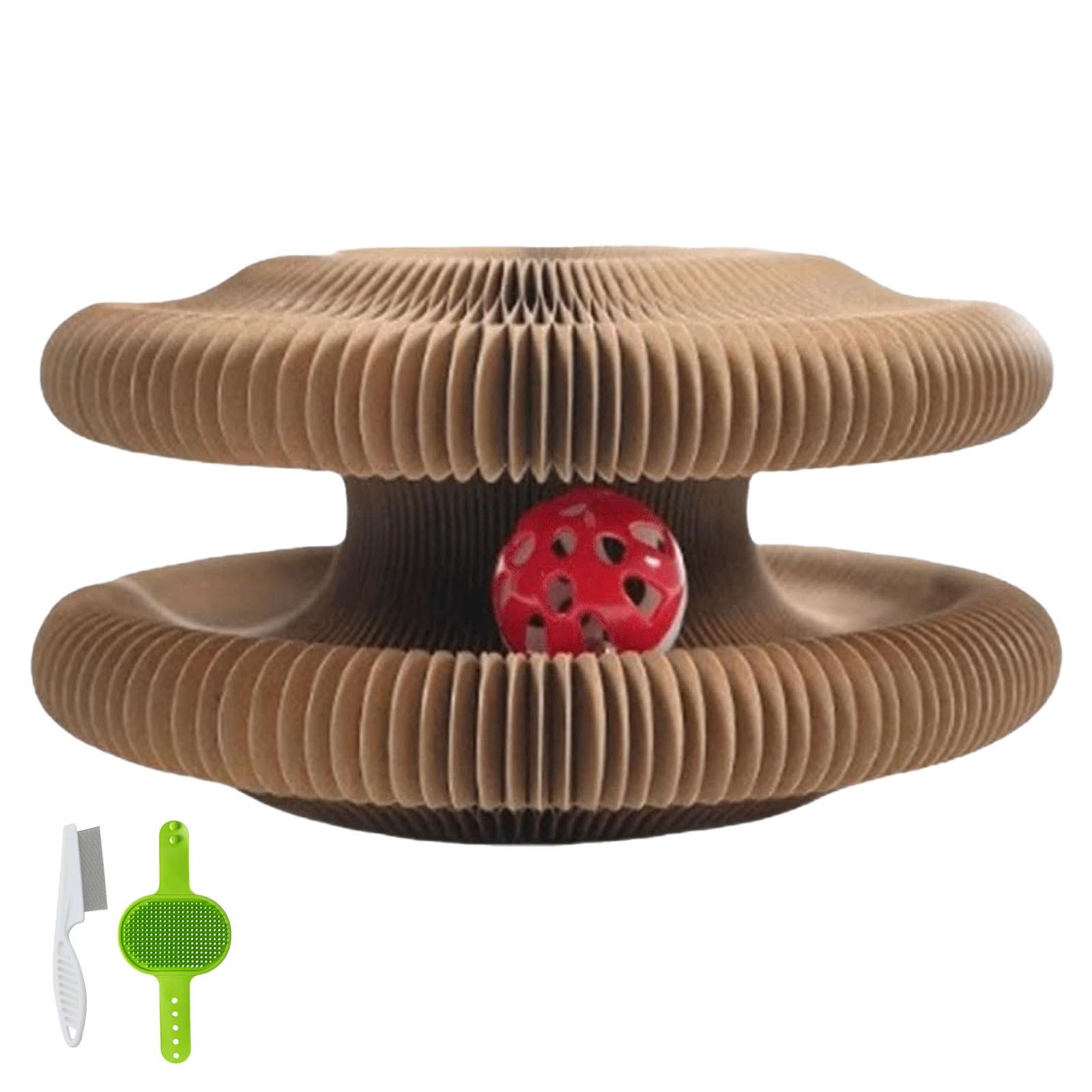Nallwabiu Magic Organ Cat Toy – Foldable Scratching Board with Bell Ball for Cats (3pc, Red)