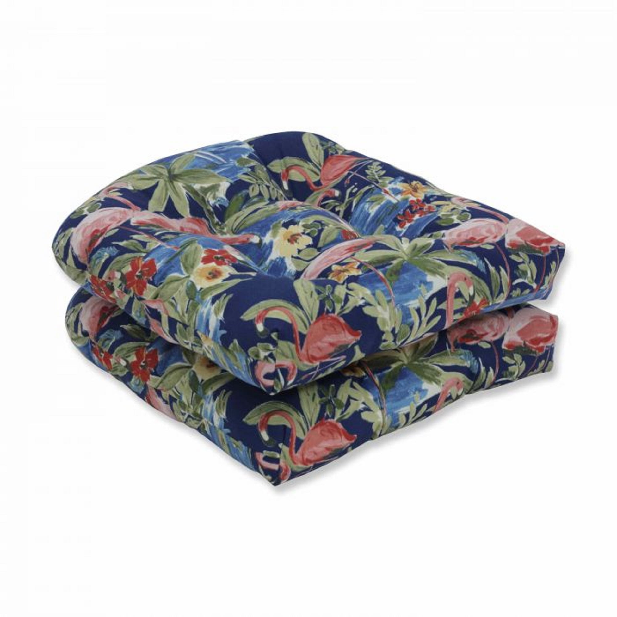 Set of 2 Subtle Colored Floral Pattern Outdoor Patio Wicker Seat