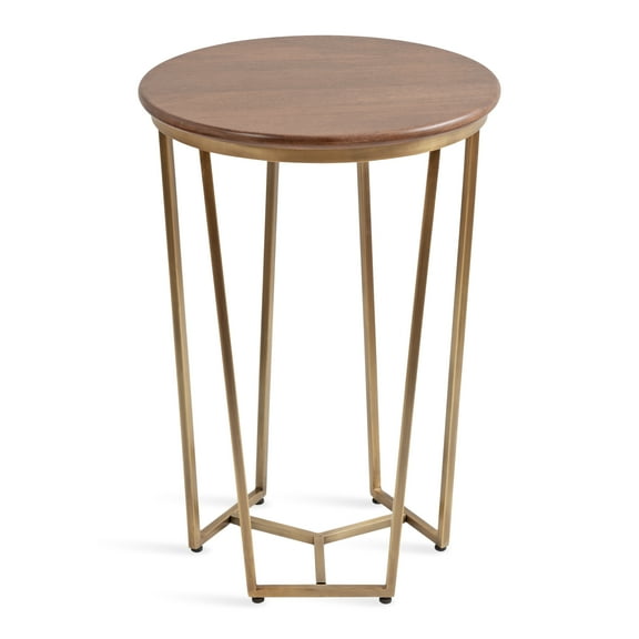 Kate and Laurel Solvay Round Metal and Wood Side Table, 16 x 16 x 24, Walnut and Antique Brass, Mid-Century Modern Bedroom Nightstand Table with Solid Mango Wood Tabletop and Iron Base