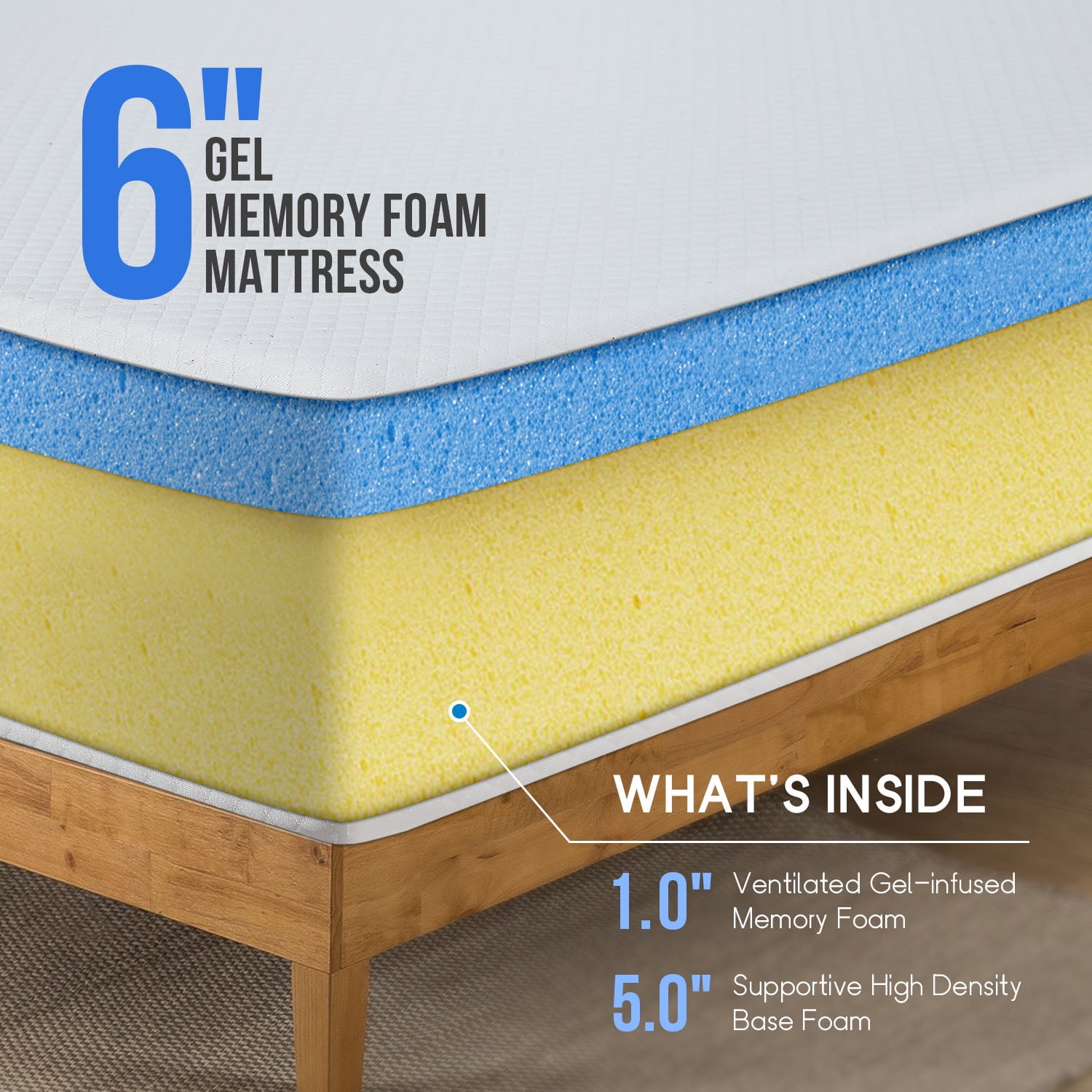 Leovanni 6" Gel Memory Foam Mattress, Twin - 2-Layer Design with Removable & Washable Cover, Medium Firm Support, CertiPUR-US Certified