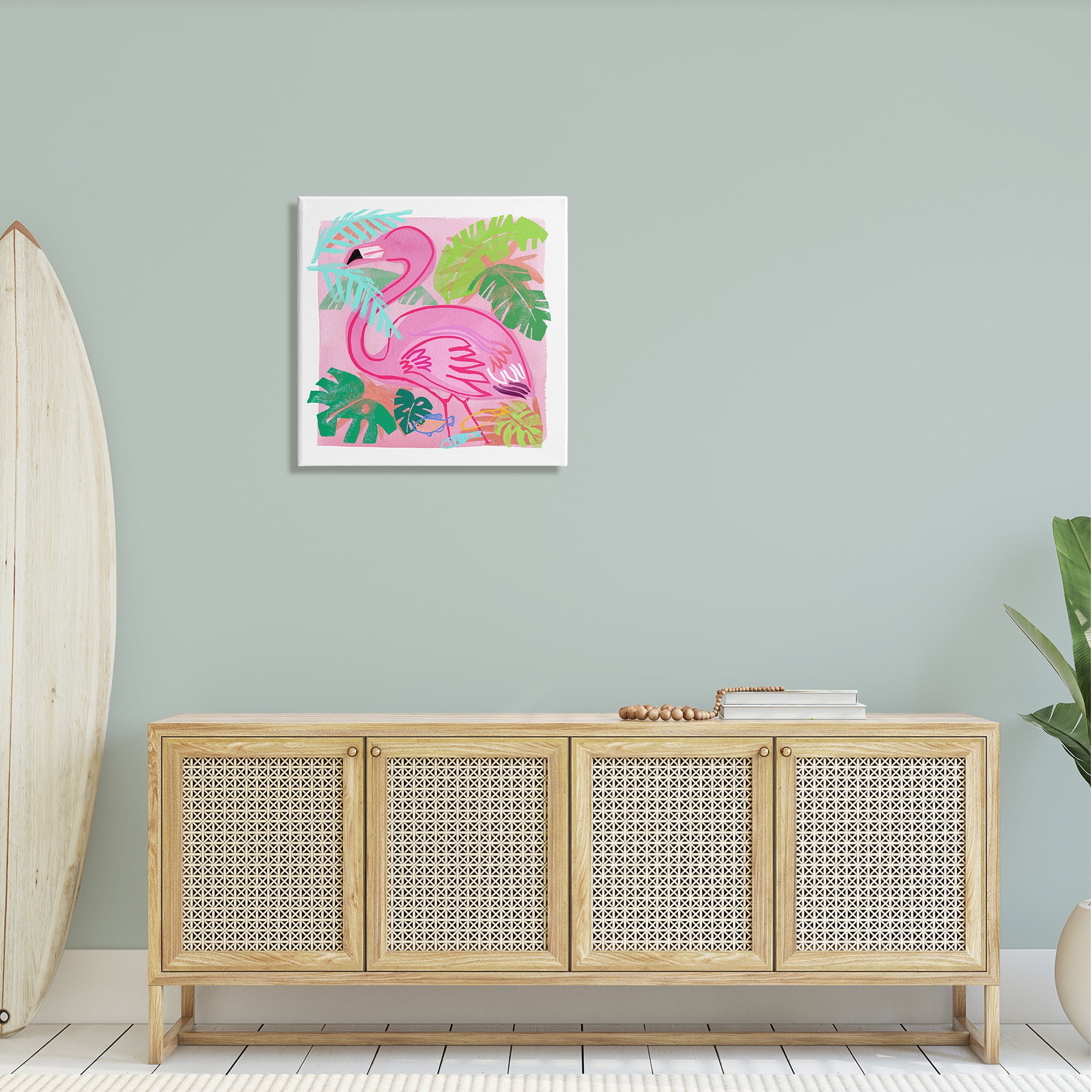 Stupell Industries Tropical Flamingo Bird Layered Fish Beach Leaves Graphic Art Gallery Wrapped Canvas Print Wall Art, Design by unknown