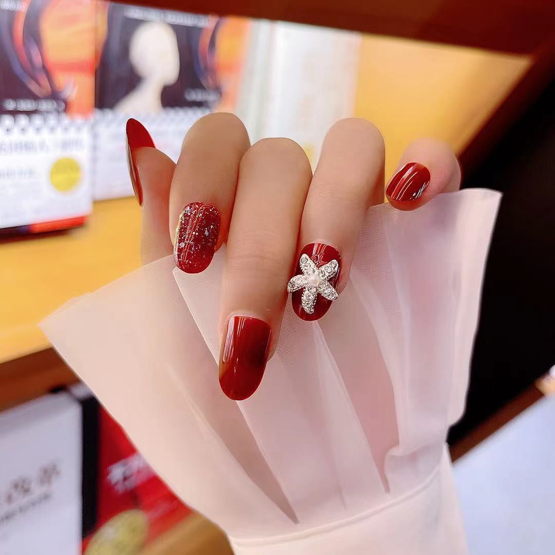 Autumn-Winter New Year Fake Nail Patch Wine Red Big Diamonds Eye-Catching Starfish  Design Fake Nails Pectin Nail Patch Wine Red Big Diamond Conspicuous  Starfish Jewelry - Walmart.com