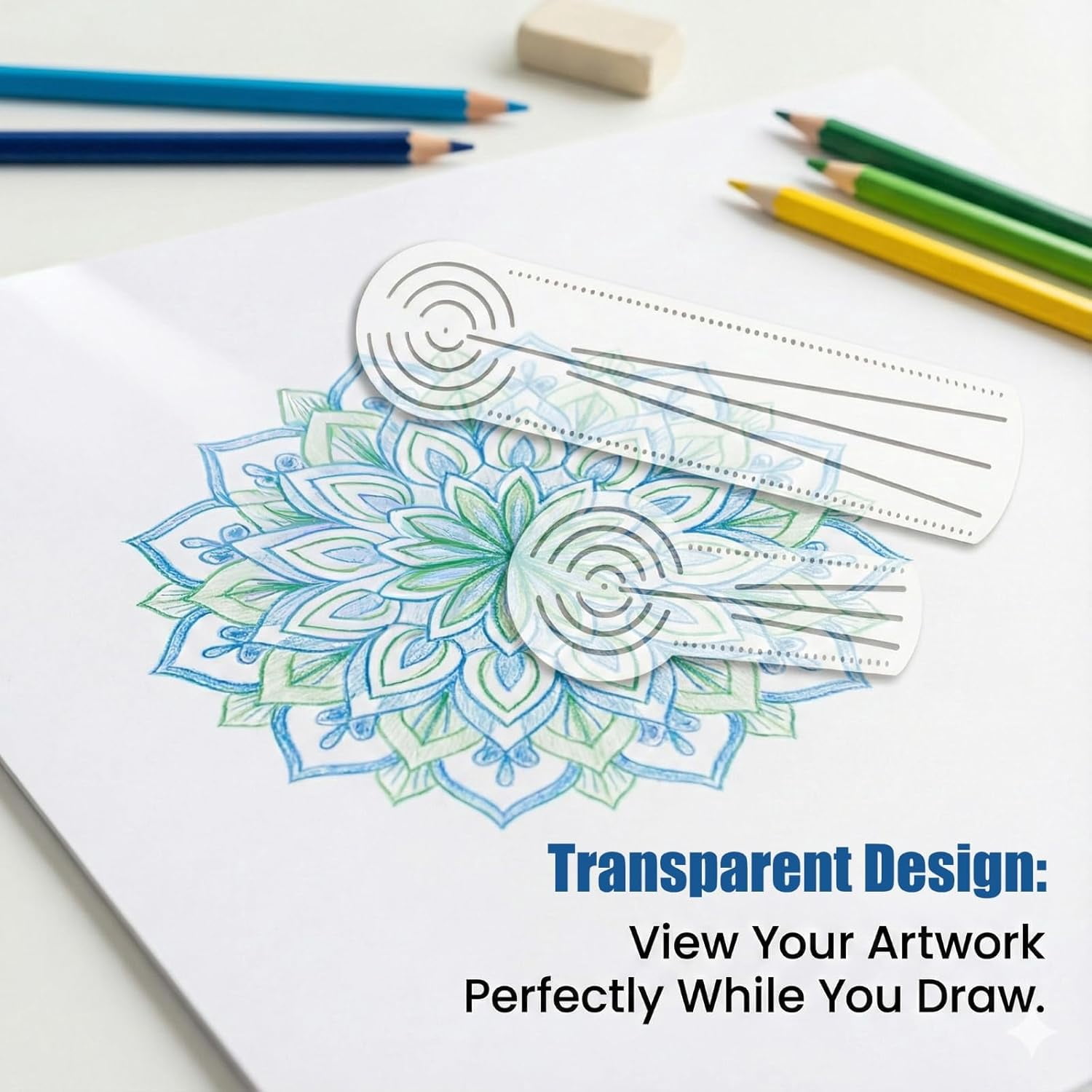 ABPETE 2PCS Ruler Circle Drawing Tool with 50 PCS Push Pins: Clear Acrylic Compass Circle Stencil - Draw Concentric Circles up to 8.5” & 19.5” for Dot Art, Geometric Patterns & Painting Grids