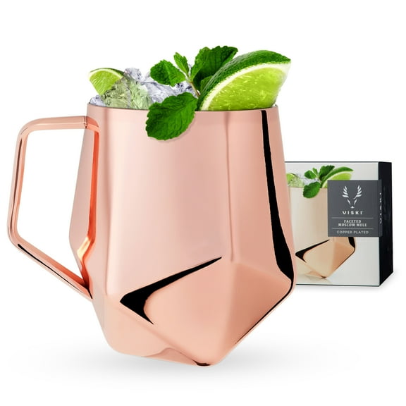 Viski Faceted Moscow Mule Mug, Cocktail Glasses, Home Bar, 18 oz, Copper