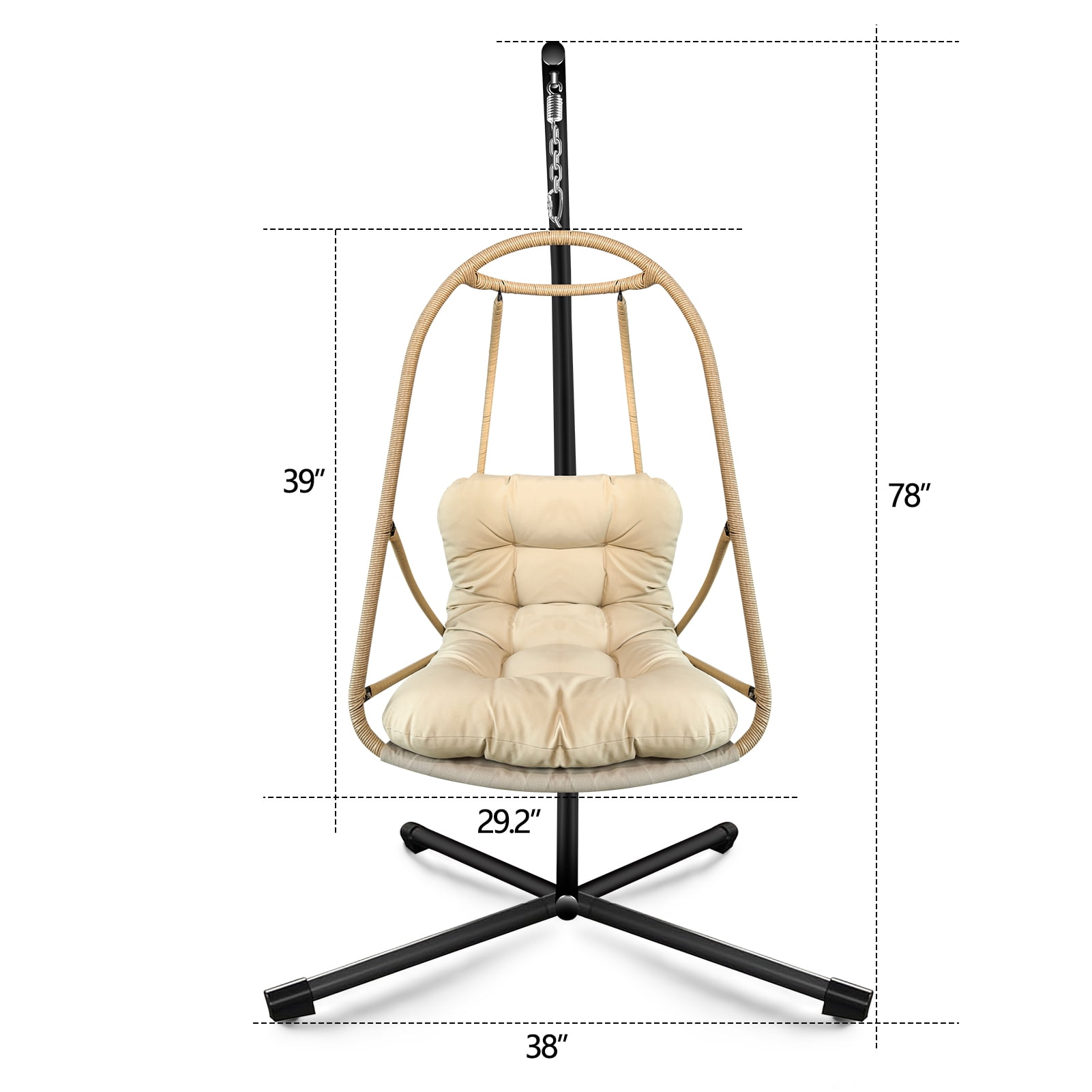 Swing Egg Chair with Stand, Wicker Rattan Hanging Chair with Cushion Pillow for Indoor Outdoor Patio Garden Balcony, Beige Brown