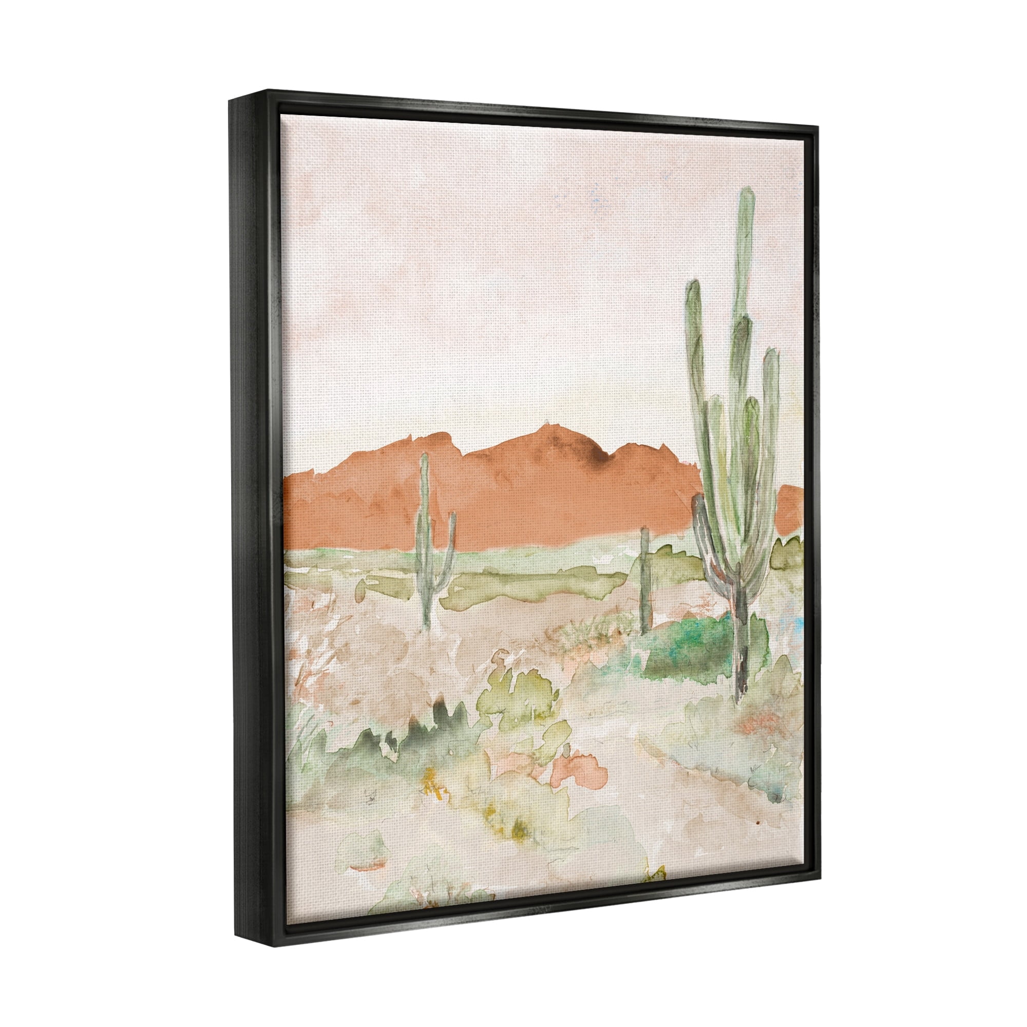 Stupell Industries Cactus Plants Dry Desert Scene Distant Cliffs Painting Jet Black Floating Framed Canvas Print Wall Art, Design by Lanie Loreth