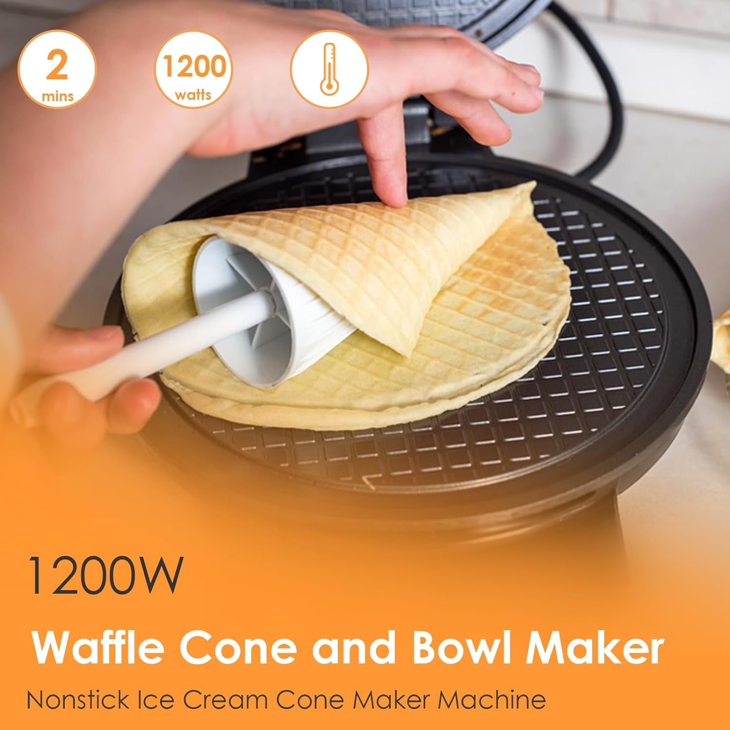 Mini Waffle Ice Cream Cone Maker Homemade Ice Cream Cones 1200W Electric Nonstick Waffler Iron Machine for DIY Home Kitchen Holiday Parties Baking Get Home Ice Cones in 2 Minutes24051732 Walmart