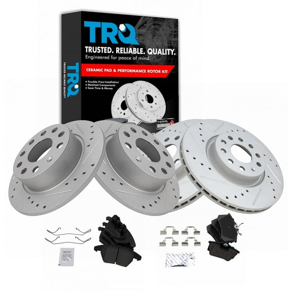 TRQ Front and Rear Performance Brake Pad & Rotor Kit Brake Pads Brake Rotors Set Ceramic Solid Premium G-Coated Fits Select 2010-2013 Audi A3 2013-2017 Volkswagen Beetle 2013-2018 Jetta
