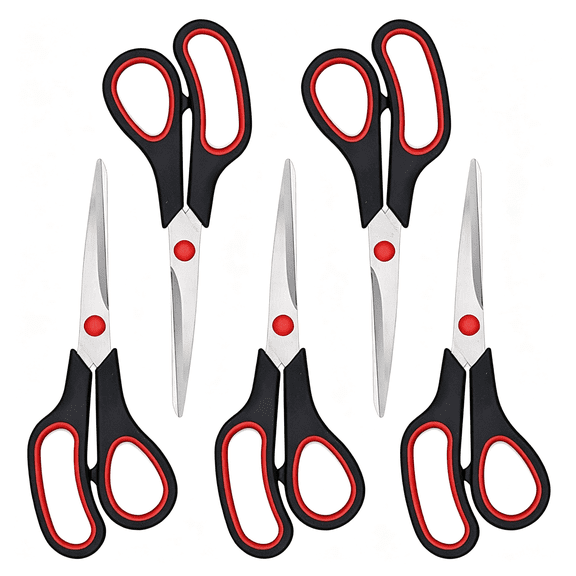 EXLEAF Scissors, Multipurpose Office Scissors,8.5 Inch Ultra Sharp Shears, Comfort-Grip Handles Household Scissors,Sturdy Sharp Craft Supplies - Pack of 5, Right/Left Hande