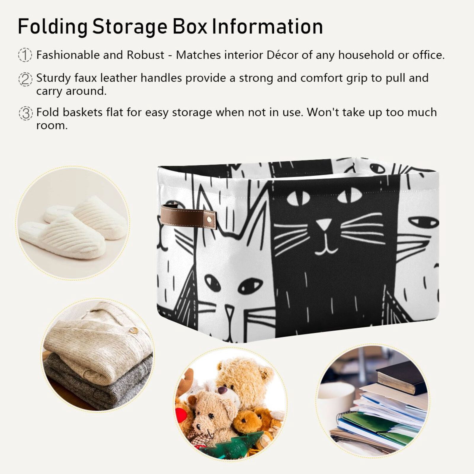 Black and White Cats Storage Bins Baskets With Handles Storage Box Clothes Organizer Organization Toys