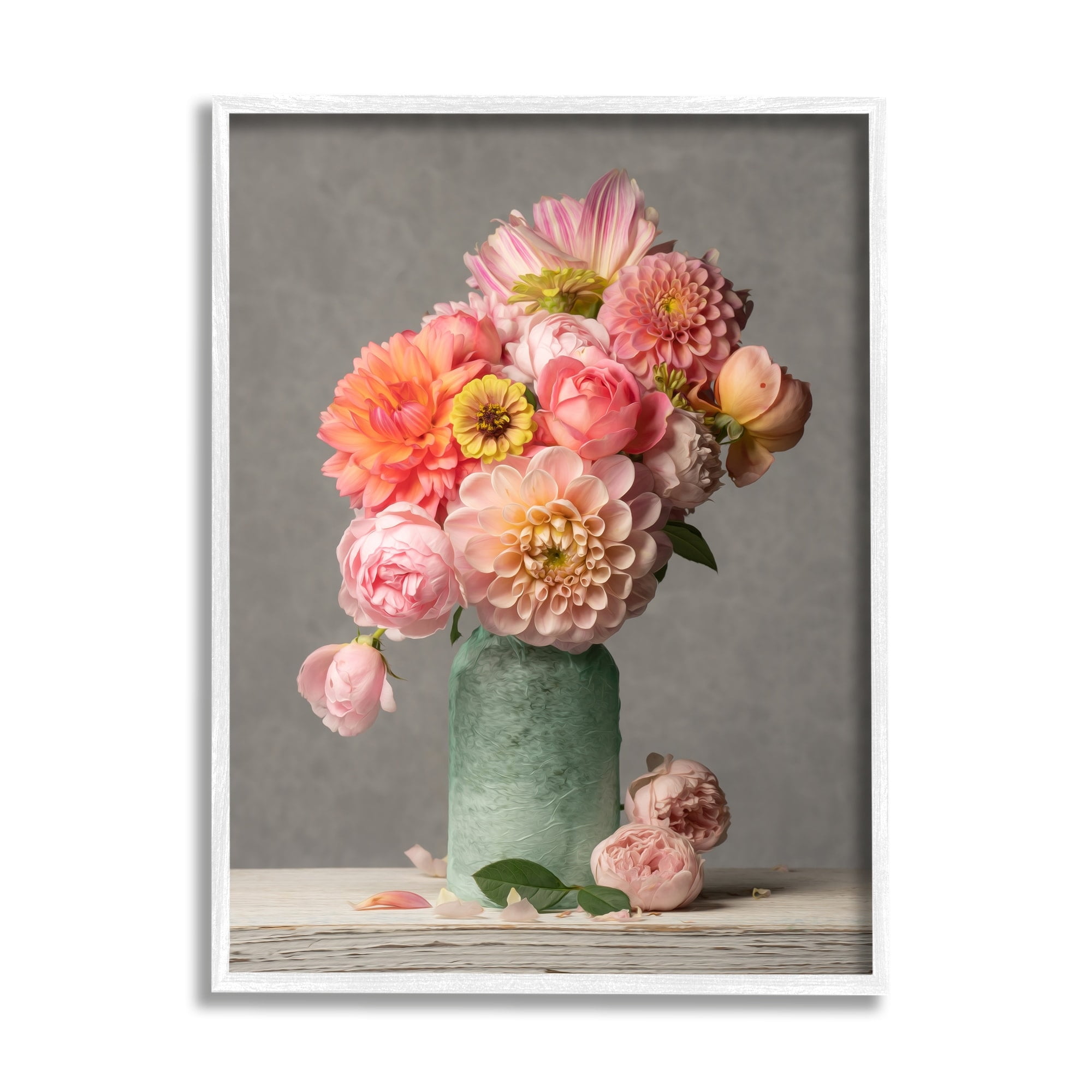 Stupell Industries Mixed Pink Dahlia Bouquet Botanical & Floral Photography White Framed Art Print Wall Art