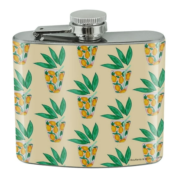 Lemony Lemonade Glasses Pattern Stainless Steel 5oz Hip Drink Kidney Flask