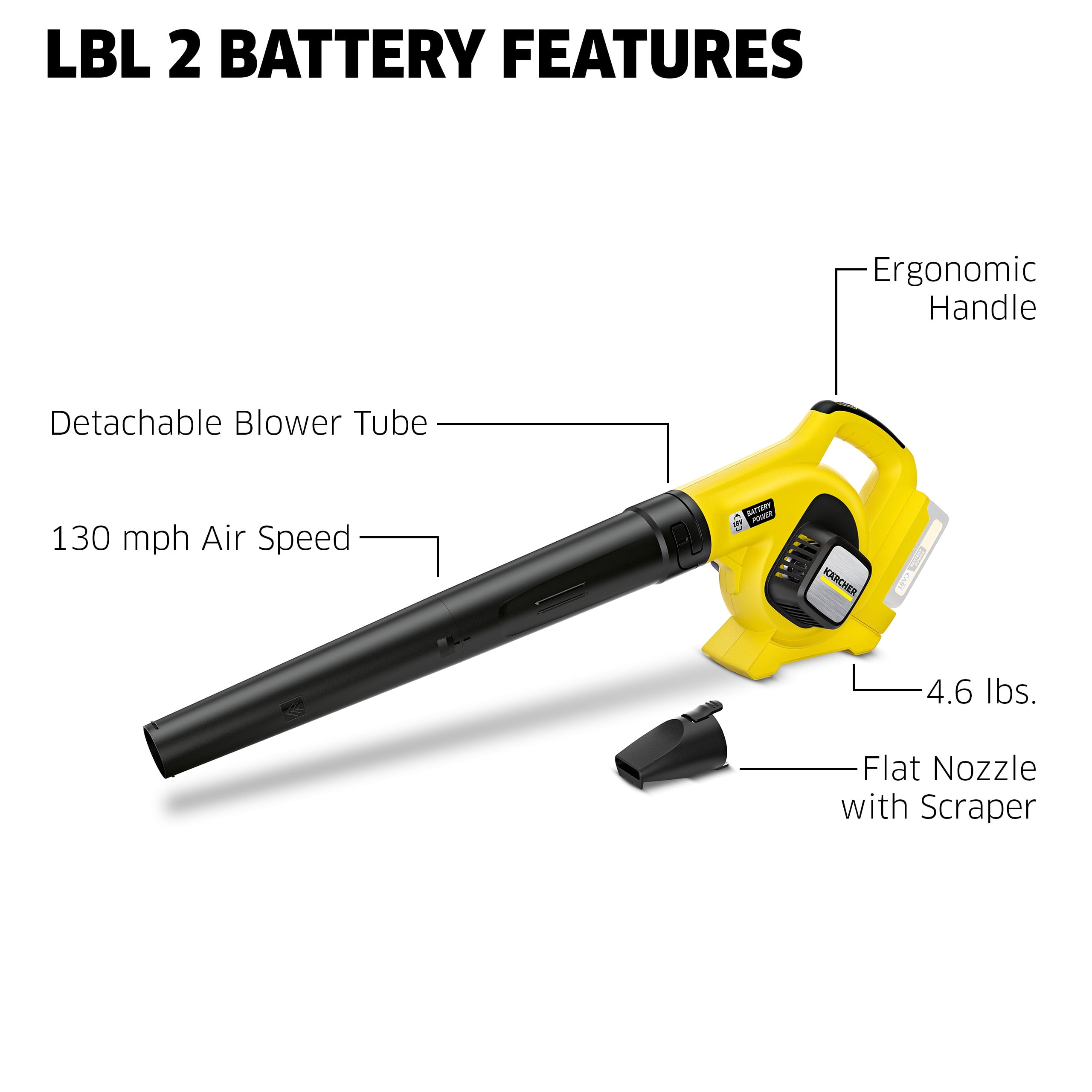 Karcher Cordless Leaf Blower, with Scraper, 130 mph, LBL 2 - Tool Only