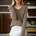 thumbnail image 2 of Fiaer Sweater for Women V Neck Trendy Long Sleeve Lightweight Casual Loose Fit Plus Size Warm Knit Tops Khaki XXL, 2 of 4