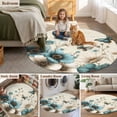 thumbnail image 5 of Round Area Rugs Collection 4 Ft, Teal Tulip Butterfly Non-Slip Residential Carpet, Turquoise Floral Farmhouse Beige Indoor Crawling Mats Runner Rugs for Living Room/Dining Room/Bedroom, 5 of 9