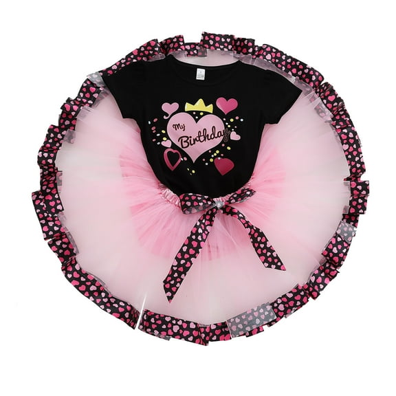 WOYY Toddler Girls Birthday Party Performance Tutu Skirt And T-Shirt Outfits, Sizes 2-8