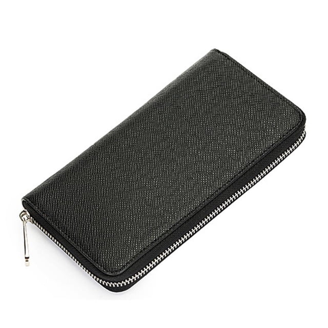 maskred Pattern Men Wallet Leather Long Wallet Purse with Zipper Closure Black