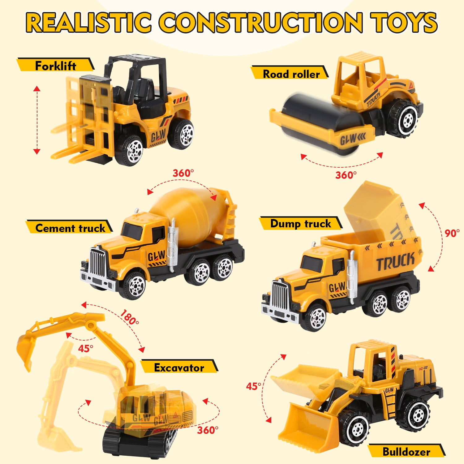Huge Wave Construction Vehicles Boys Toy Playsets, Construction Truck with 6 Alloy Cars, Sounds and Lights, Kids Christmas & Birthday Gifts for 3 4 5 6 Years Old Boys